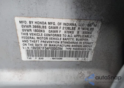 2015 Acura Ilx 2.0L z USA, uszkodzony, nr VIN 19VDE1F34FE000294